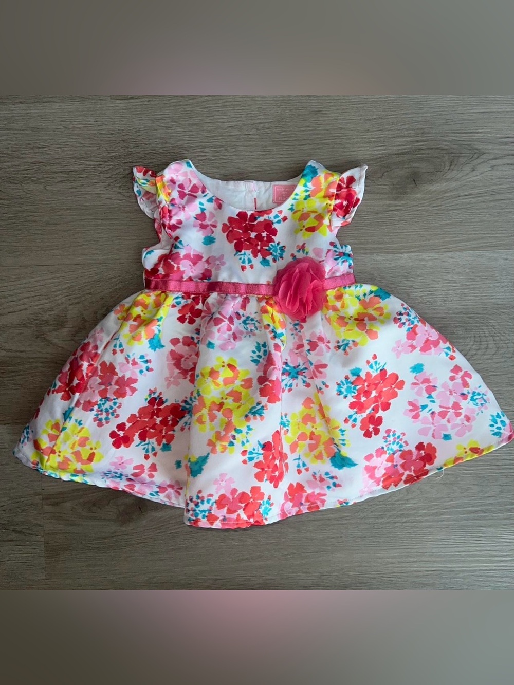 Children's Place Baby Girl's Floral Short Sleeve Satin Dress Size 12-18 Months